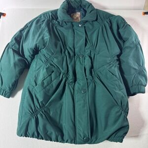 P.A. Originals Vintage Puffer Jacket M Green Ruched Quilted Mid Length Outerwear